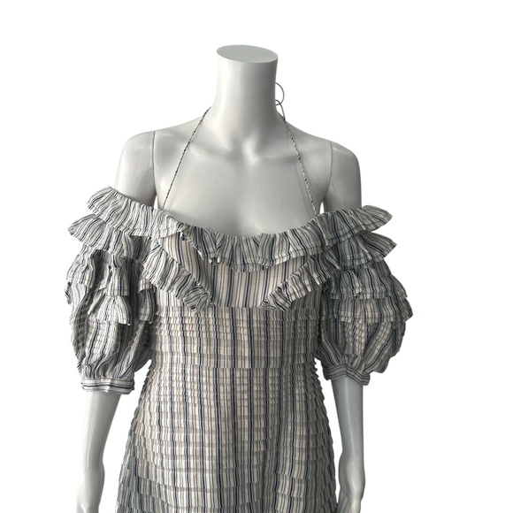 $2,485 RUNWAY Zimmermann Striped Off The Shoulder Midi Dress Size 2/US 8 - Picture 4 of 9